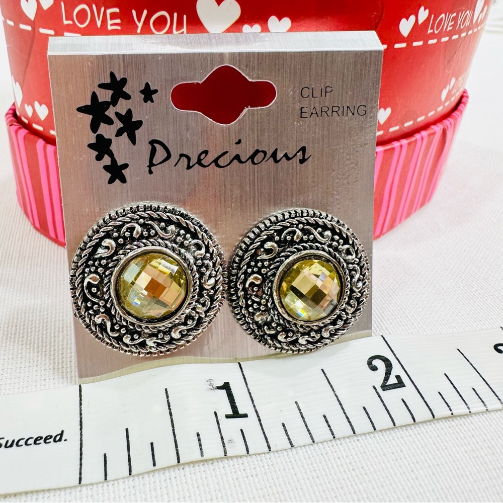 CLIP EARRINGS NWOT GLAM SILVER TONE WITH JEWEL